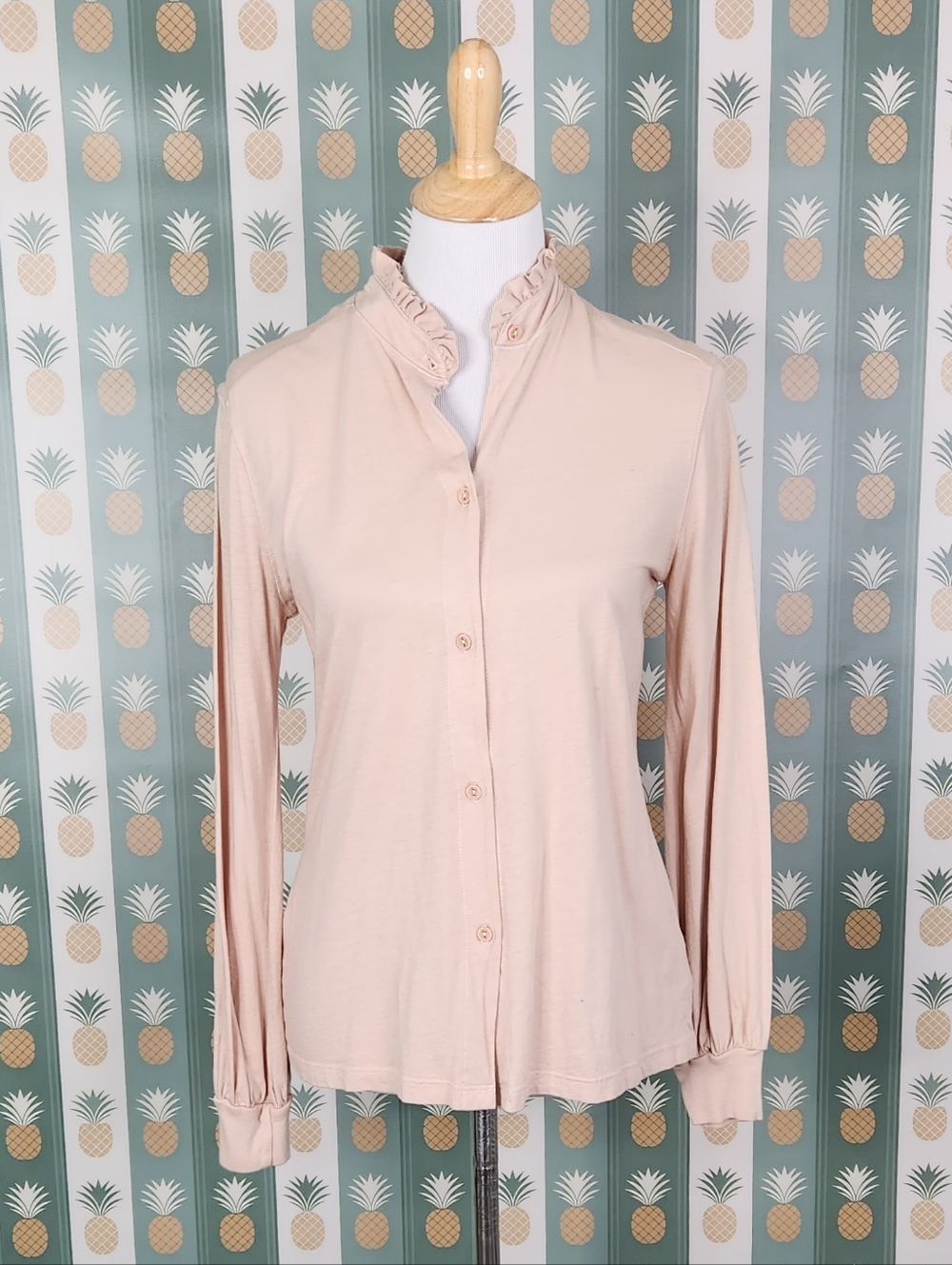 LAMade Long-Sleeve Ruffle Collar Button-Front Top